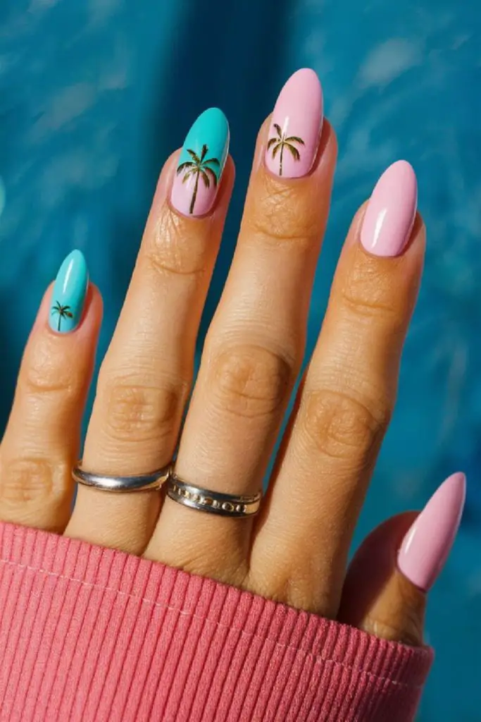 Tropical palm gradient vacation nail art