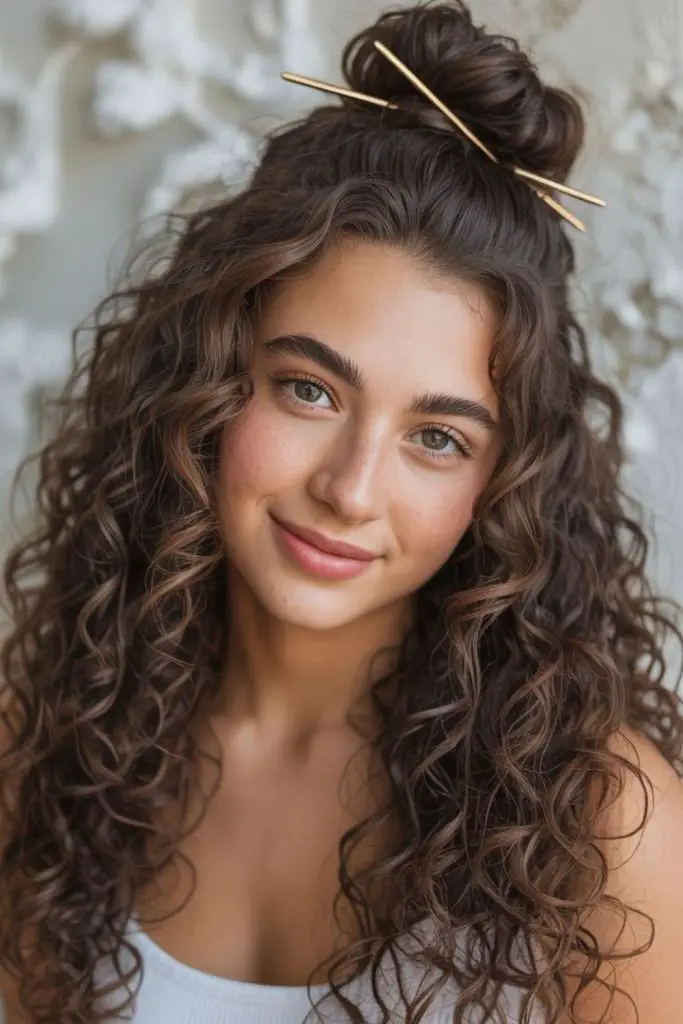 Half-up curly twist with volume
