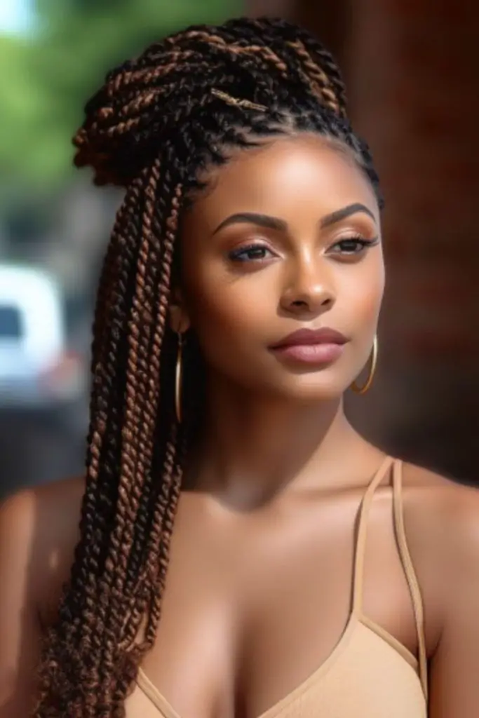 Half-up loc style with curved ends