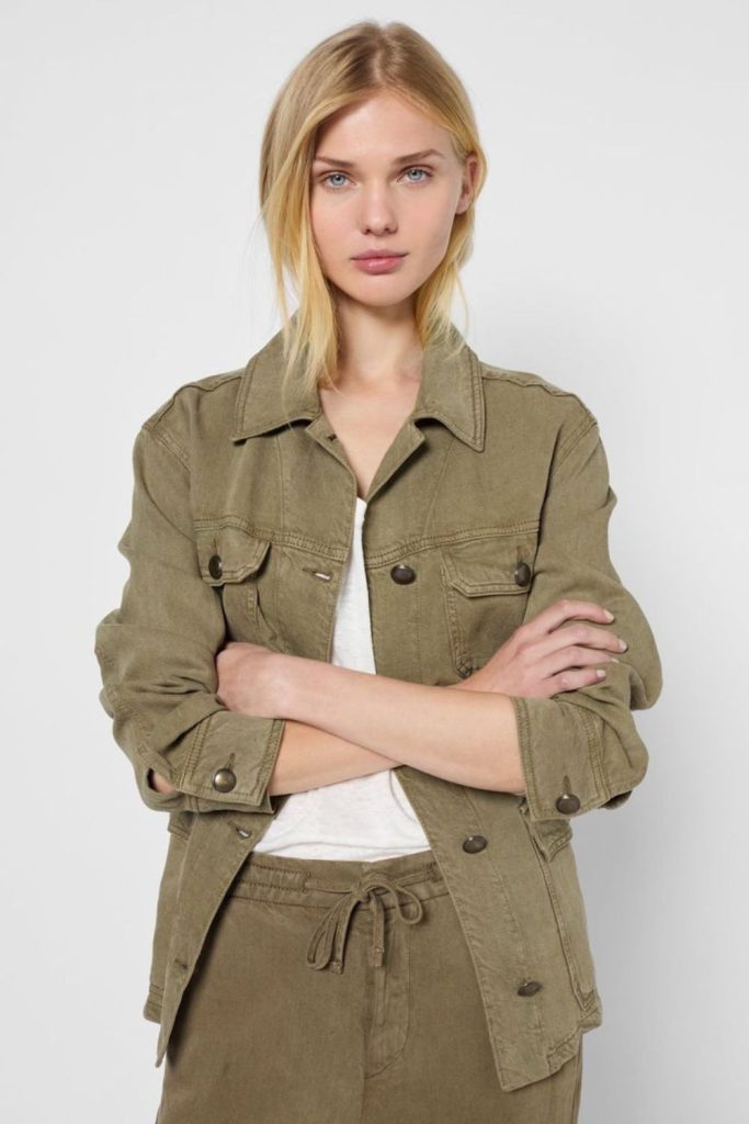 Khaki safari jacket linen trousers style