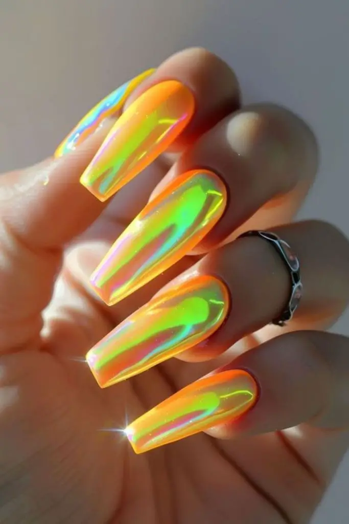 Velvet neon flicker bold aesthetic nails
