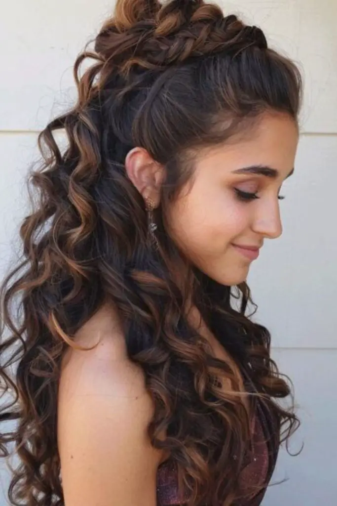 Waterfall braid with cascading curls