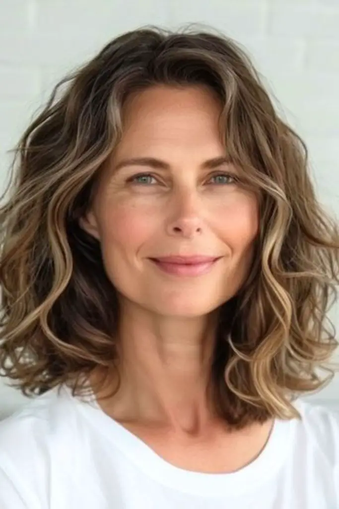 Wavy mid length haircut with lift