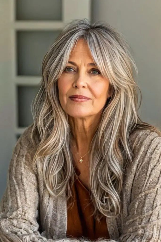 Wavy fringe style with meadow charm.