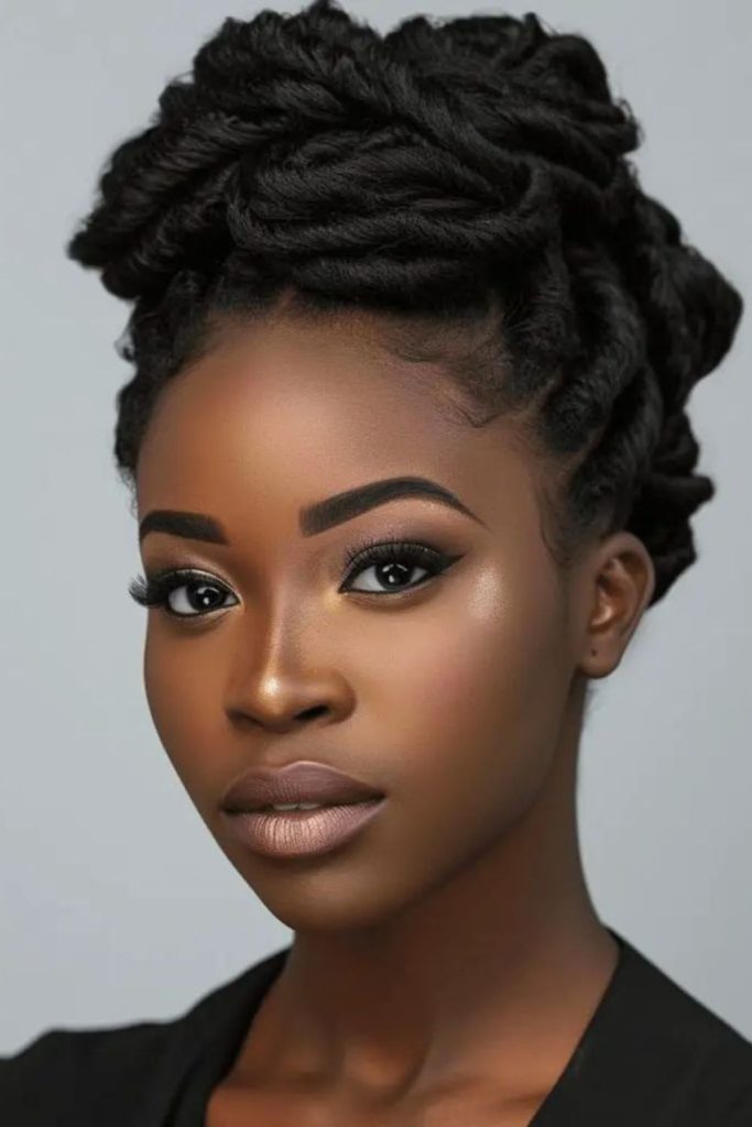 Wrapped side roll loc hairstyle