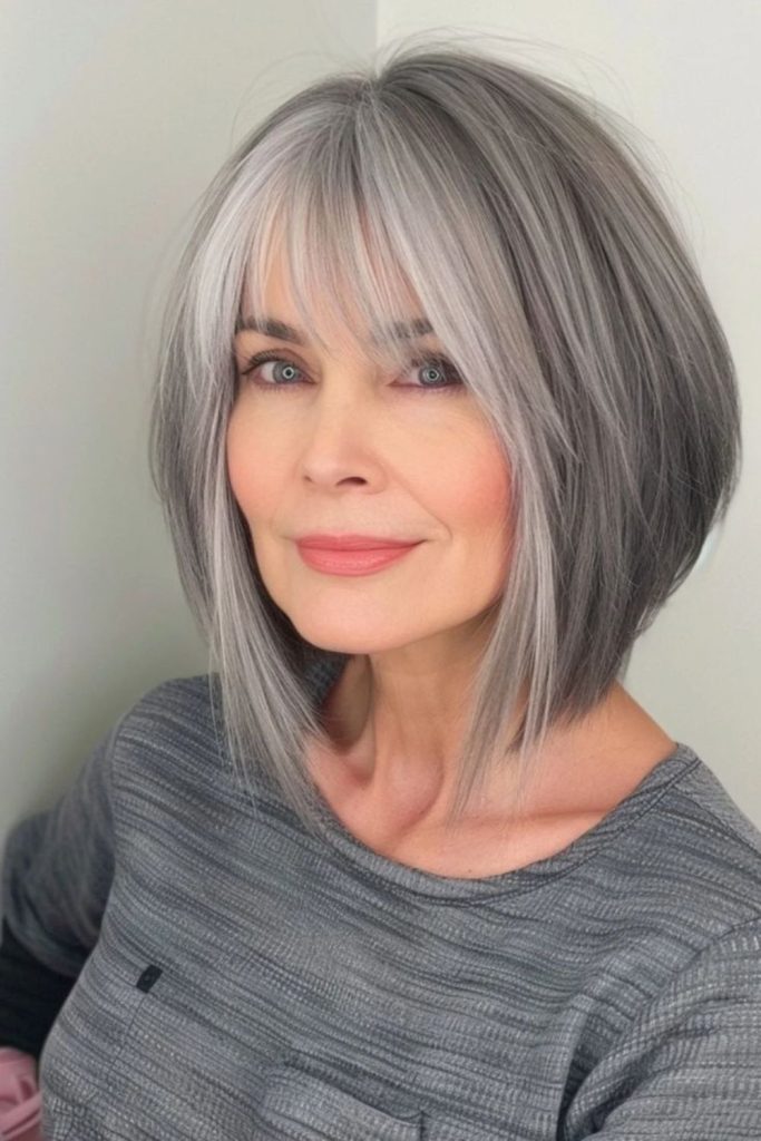 Angled bob hairstyle with sharp edges