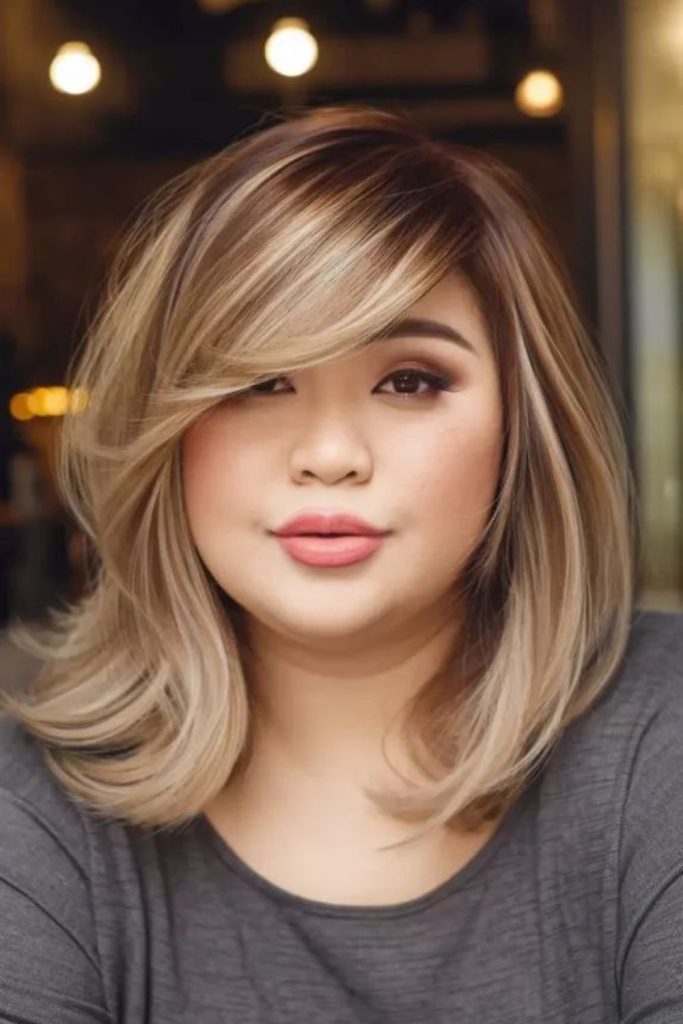 Angled long bob hairstyle adds sharpness