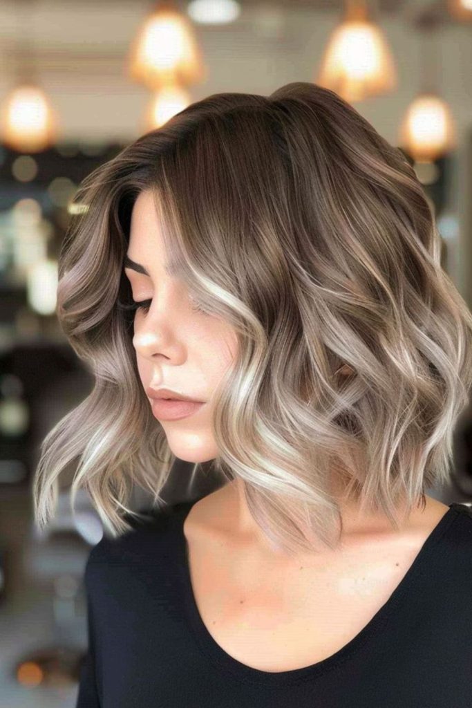 Ashy mocha balayage for short hair