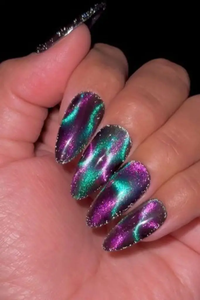 Northern lights inspired shimmer nails