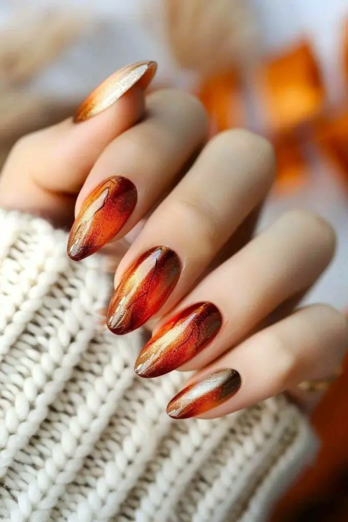 Fiery red orange gradient nails