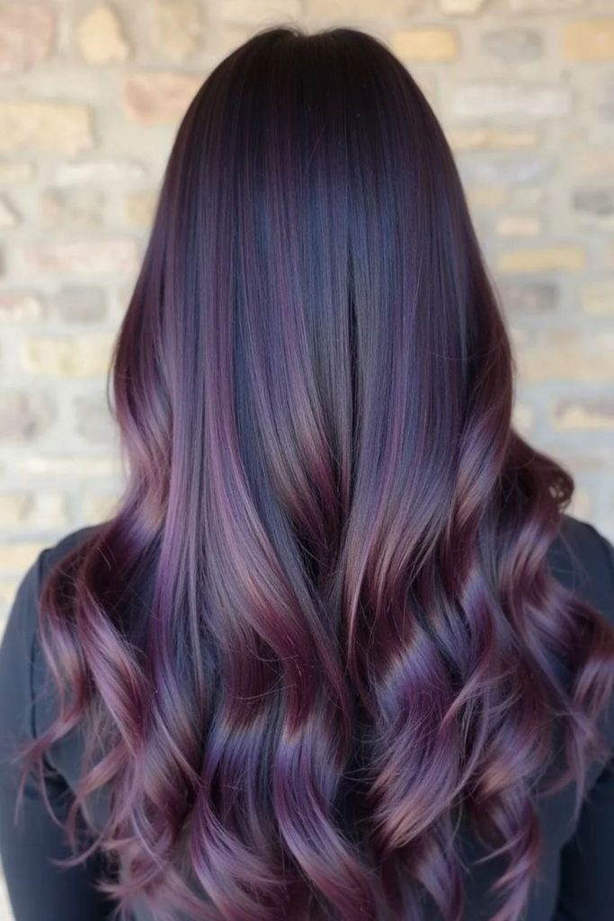 Blackened plum brunette hair with luster
