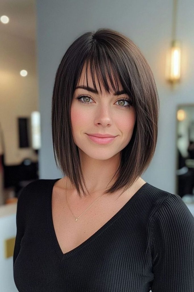 Blunt lob haircut with choppy fringe