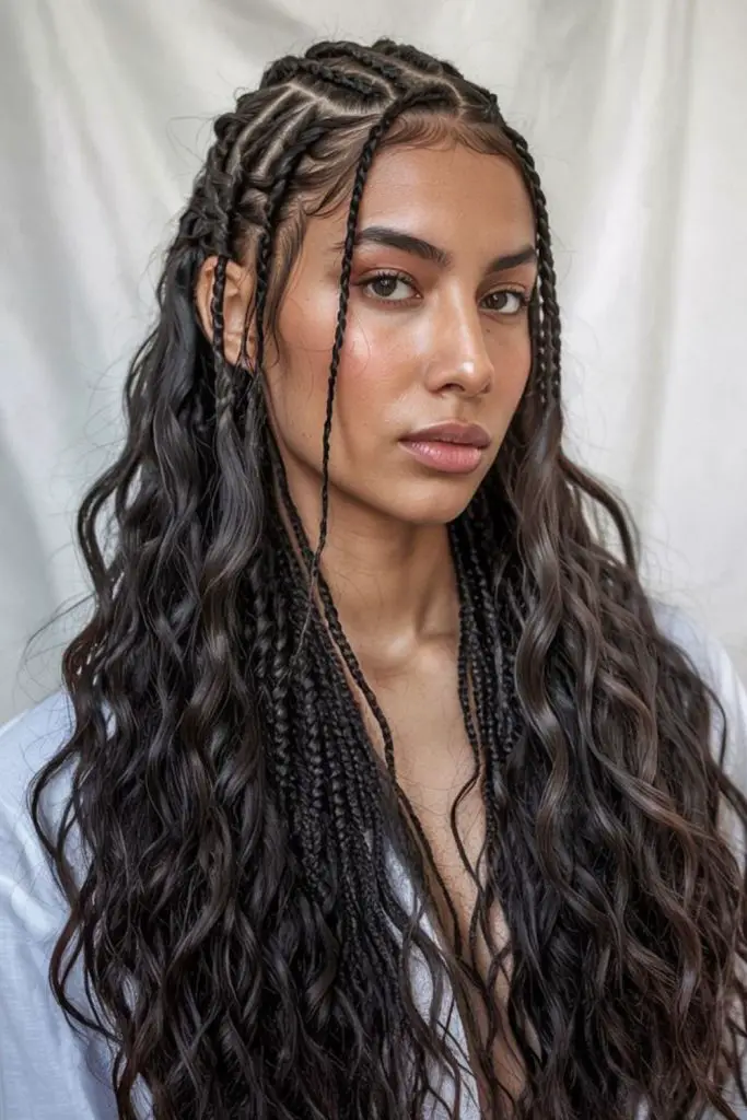 Boho braid fusion with curly texture.