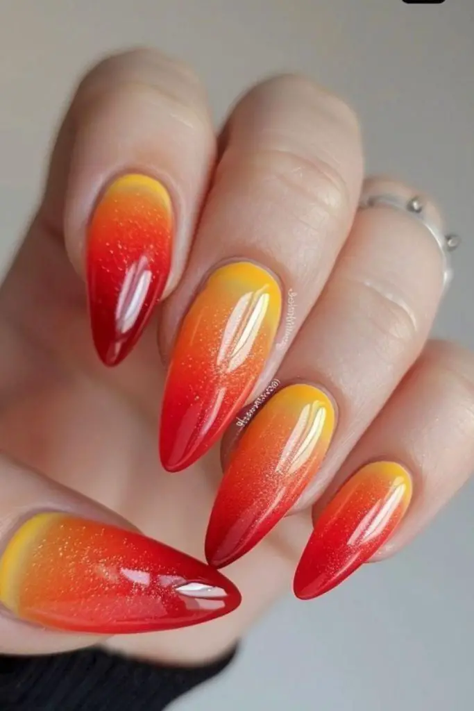 Bonfire glow fiery ombre nails