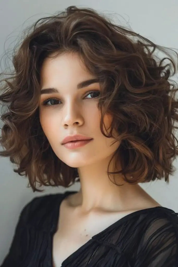 Bouncy shoulder bob with springy curls.