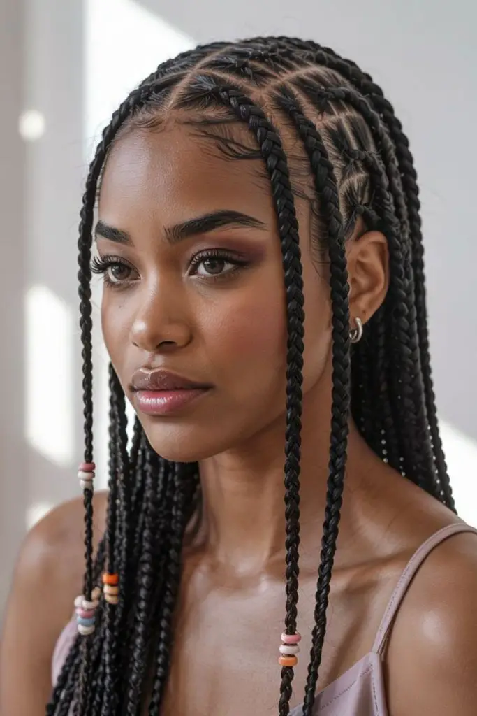 Long box braids swinging with confidence