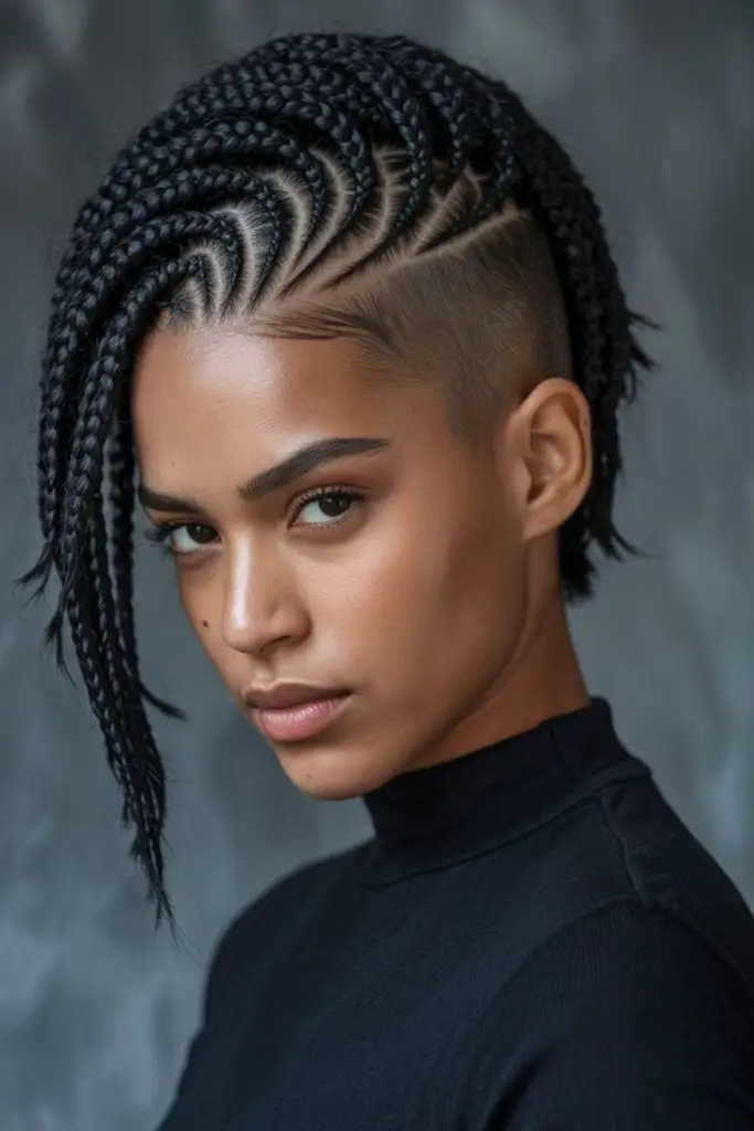 Braided mohawk edgy bold hairstyle.