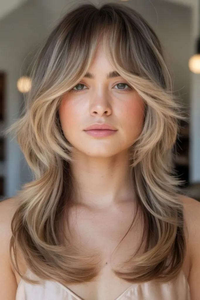 Breezy curtain flip with parted fringe