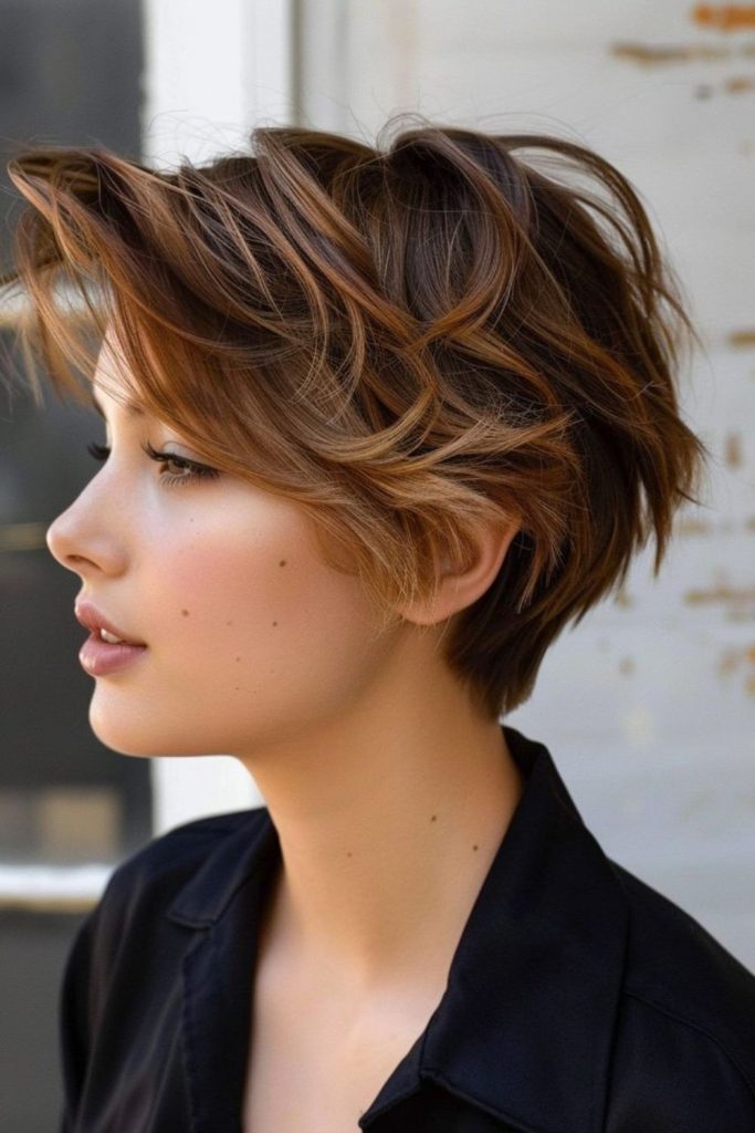 Bronze dust balayage short pixie