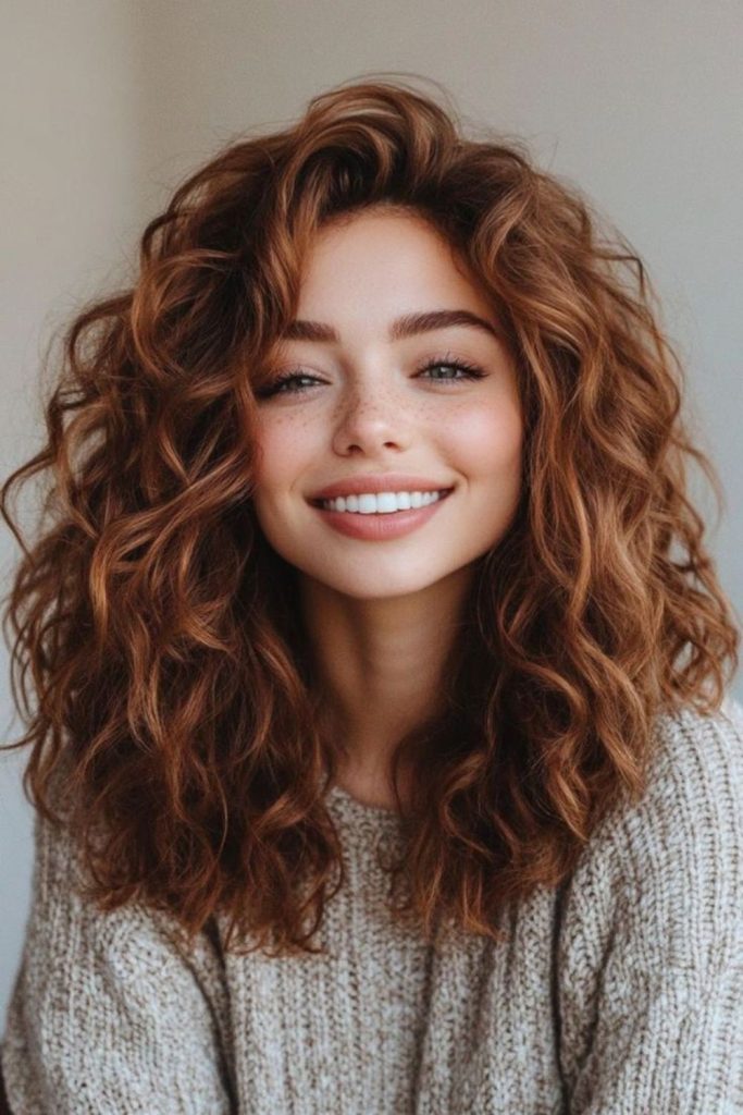 Burnt copper curls glowing autumn look