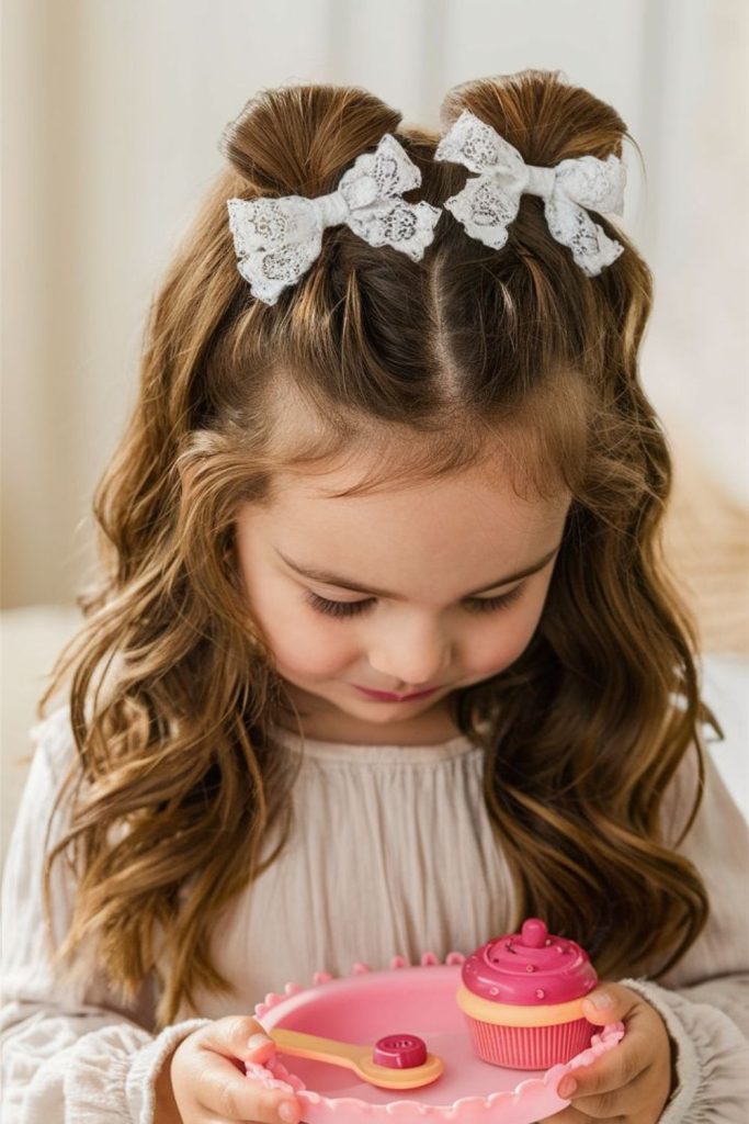 Butterfly knot braids with cute detail.