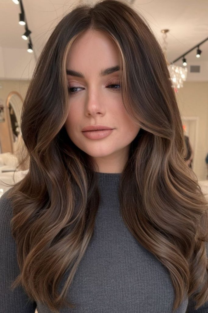 Cappuccino toned brunette layered hair look