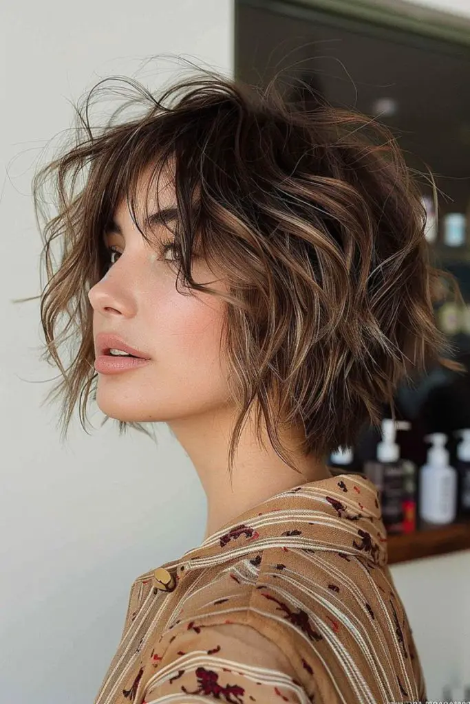 Caramel choppy bob with warm tones