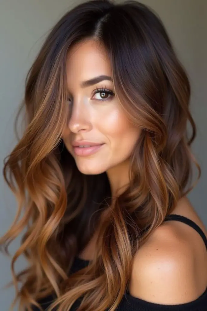 Caramel luster fade on dark hair