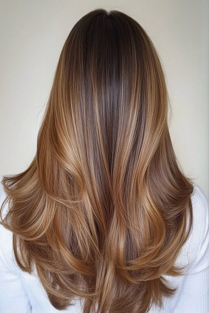 Caramel ribbon highlights with natural depth