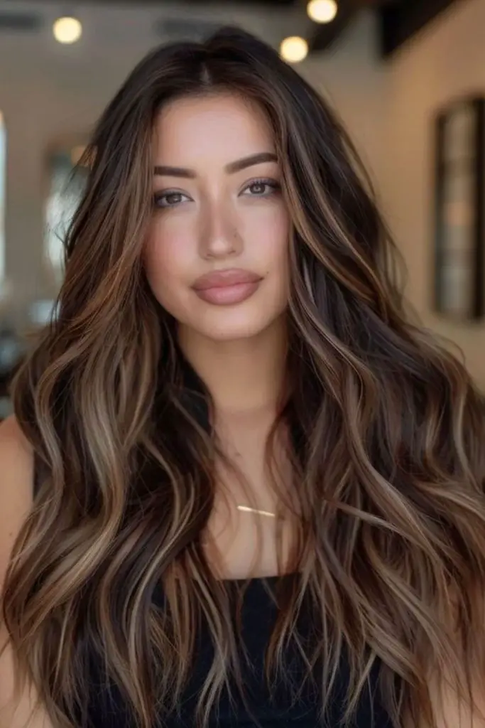 Walnut brunette with caramel glow highlights