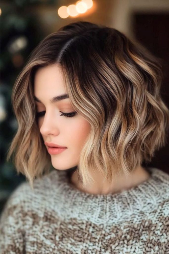 Caramel smoke balayage short bob