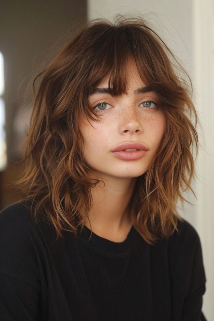 Carefree lob with shaggy bangs