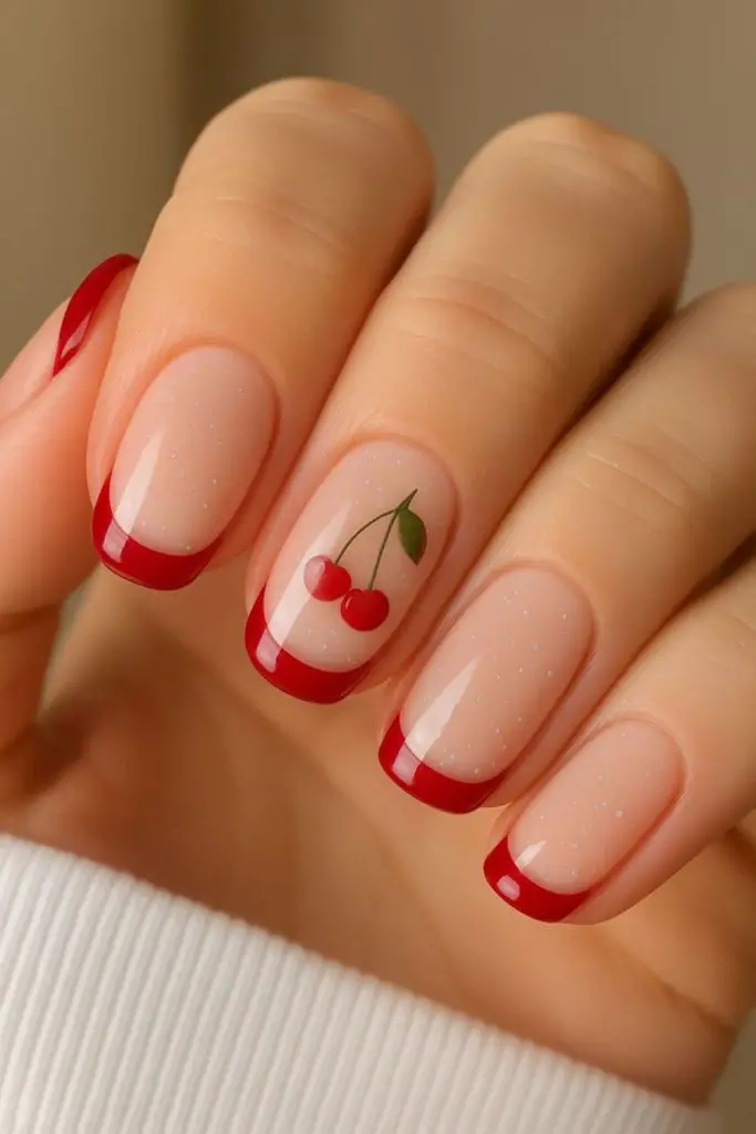 French tips with bold cherry twist