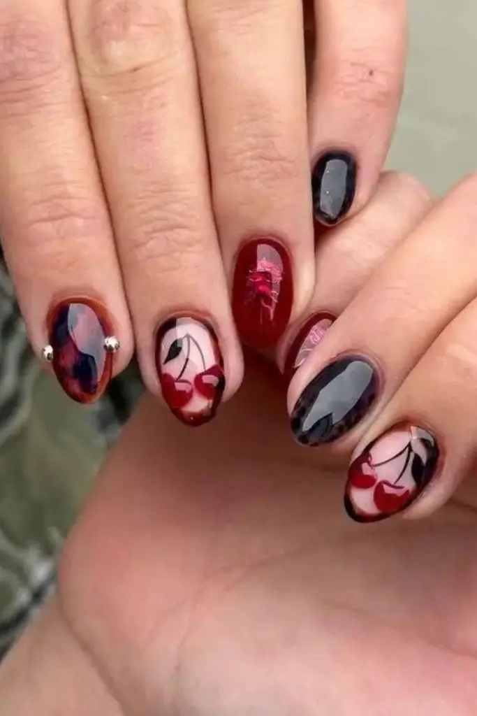 Cherry polish with bold black edges