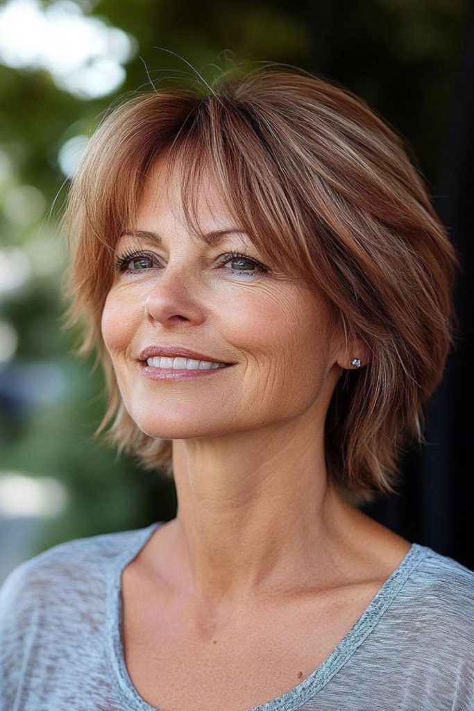 Sleek chin-length haircut with sharp lines