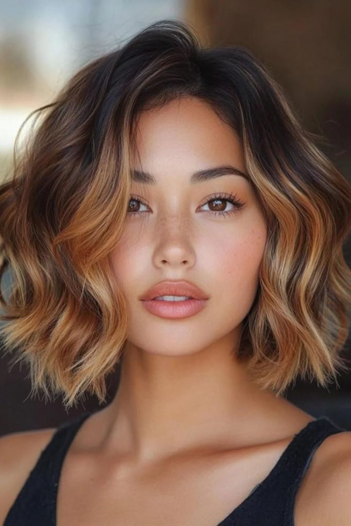 Chocolate honey balayage ribbon hairstyle