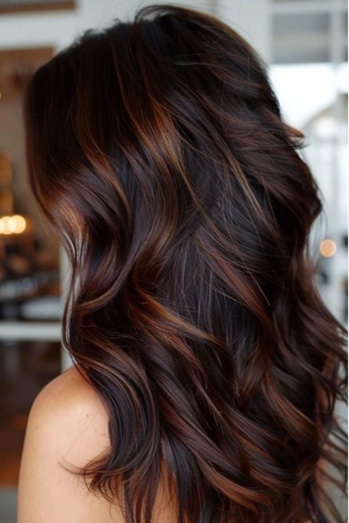Cinnamon heat streaks in dark hair