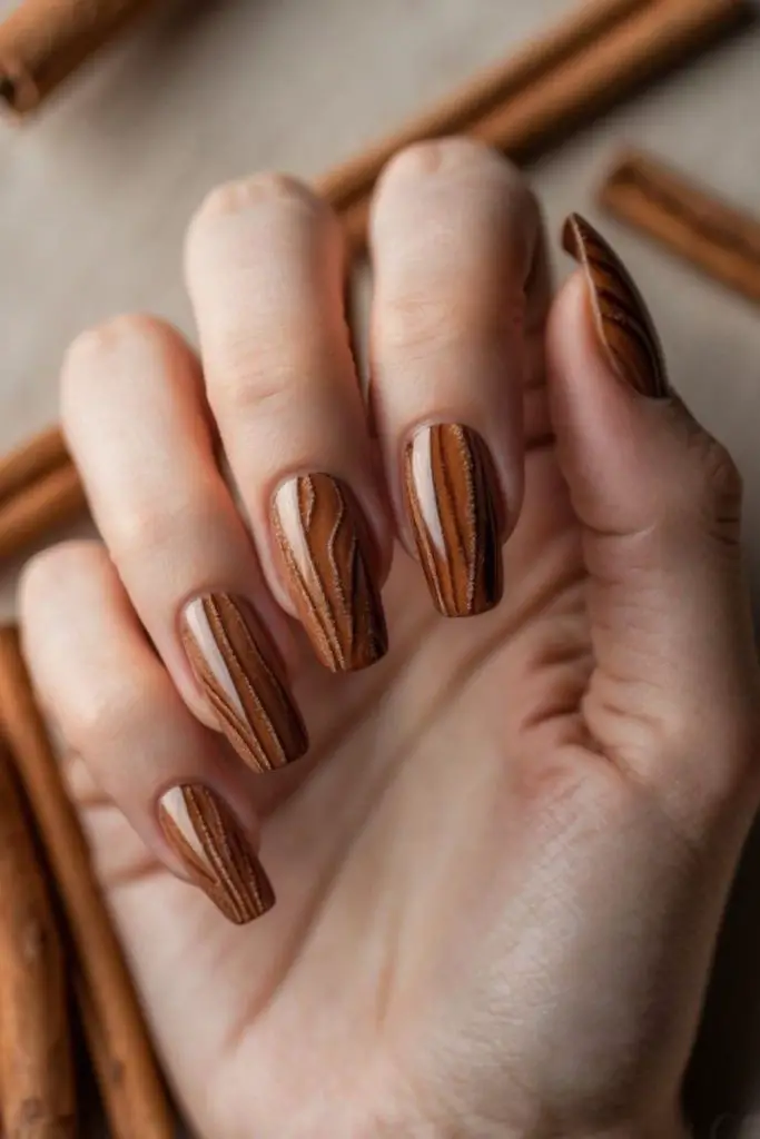 Cinnamon stick rustic autumn nails