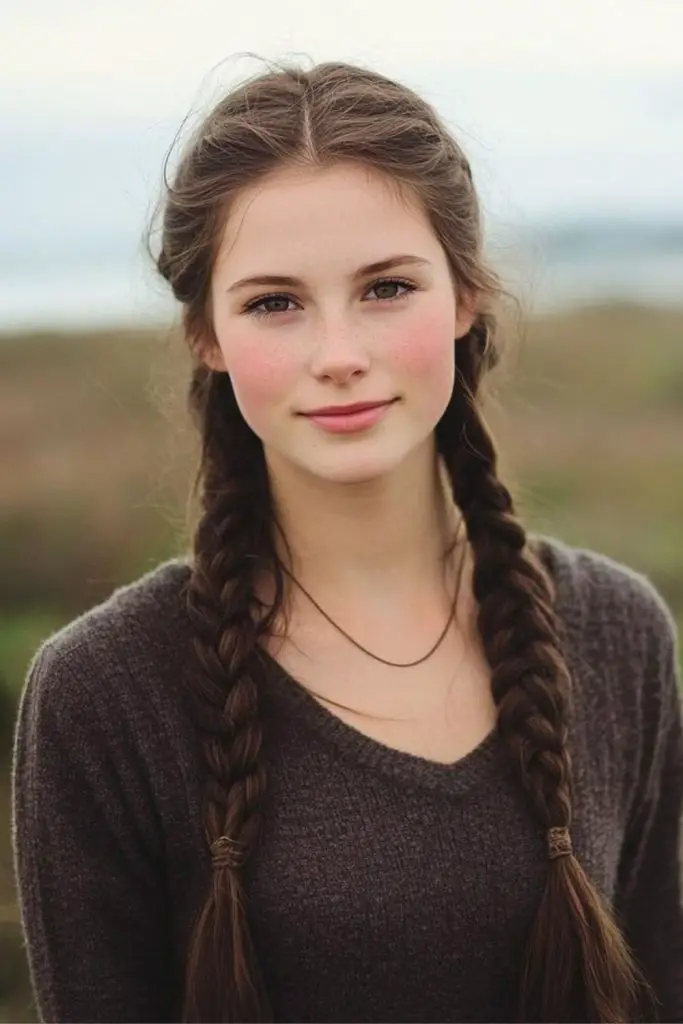Low playful twin pigtail style.