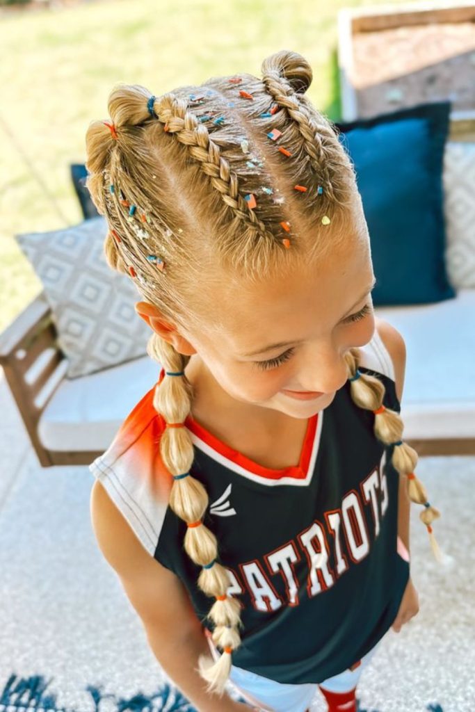 Cloud puff braids ending in fluff.