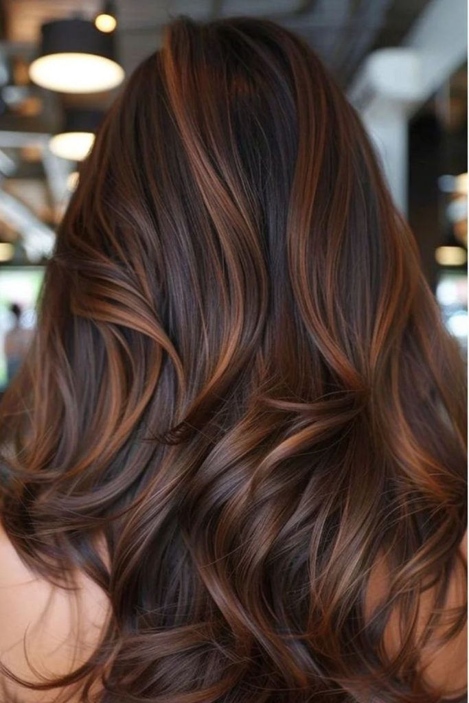 Coffee swirl brunette with creamy highlights