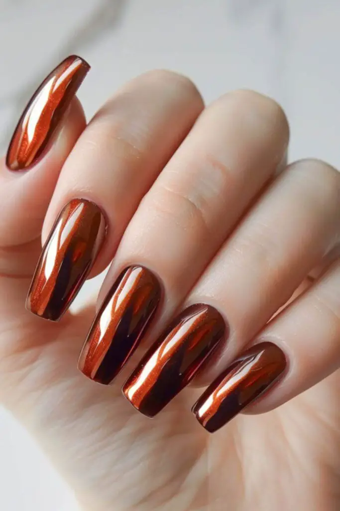 Copper rust shiny metallic nails