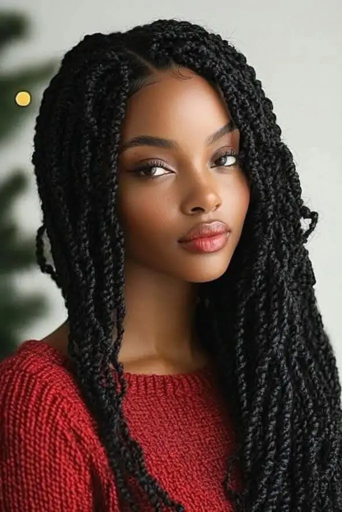 Cornrow swirl braids forming wavy design