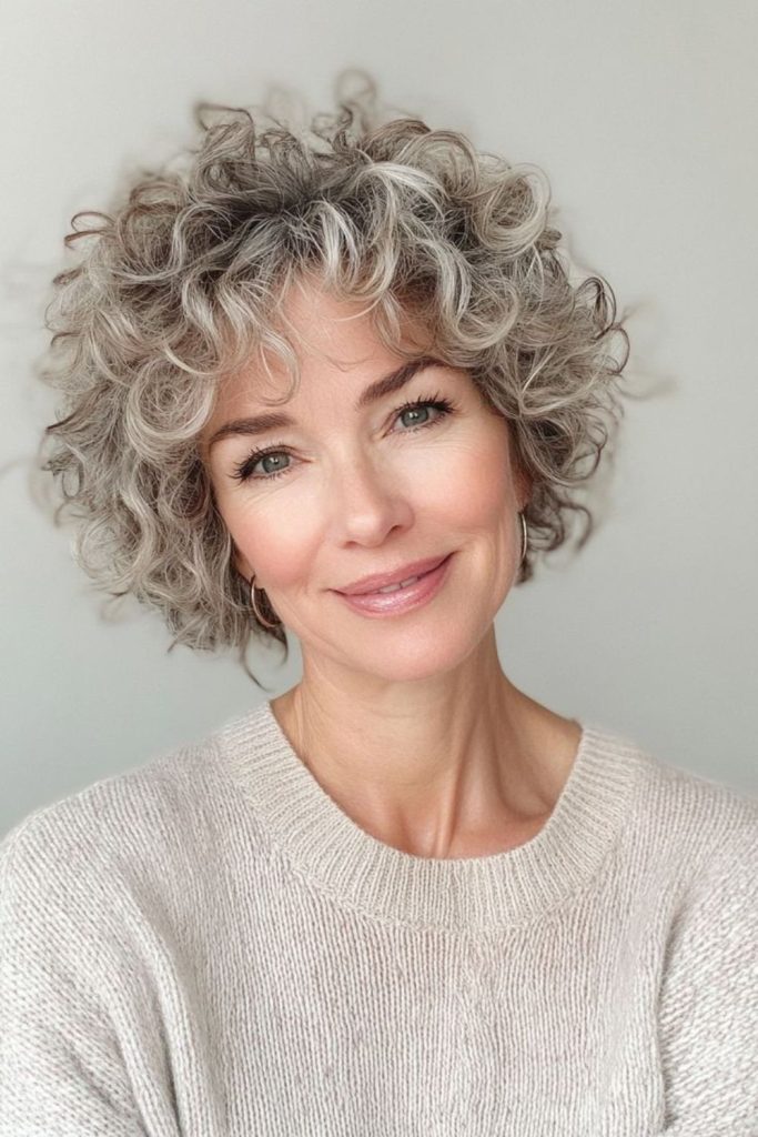 Cropped curly hairstyle for mature women