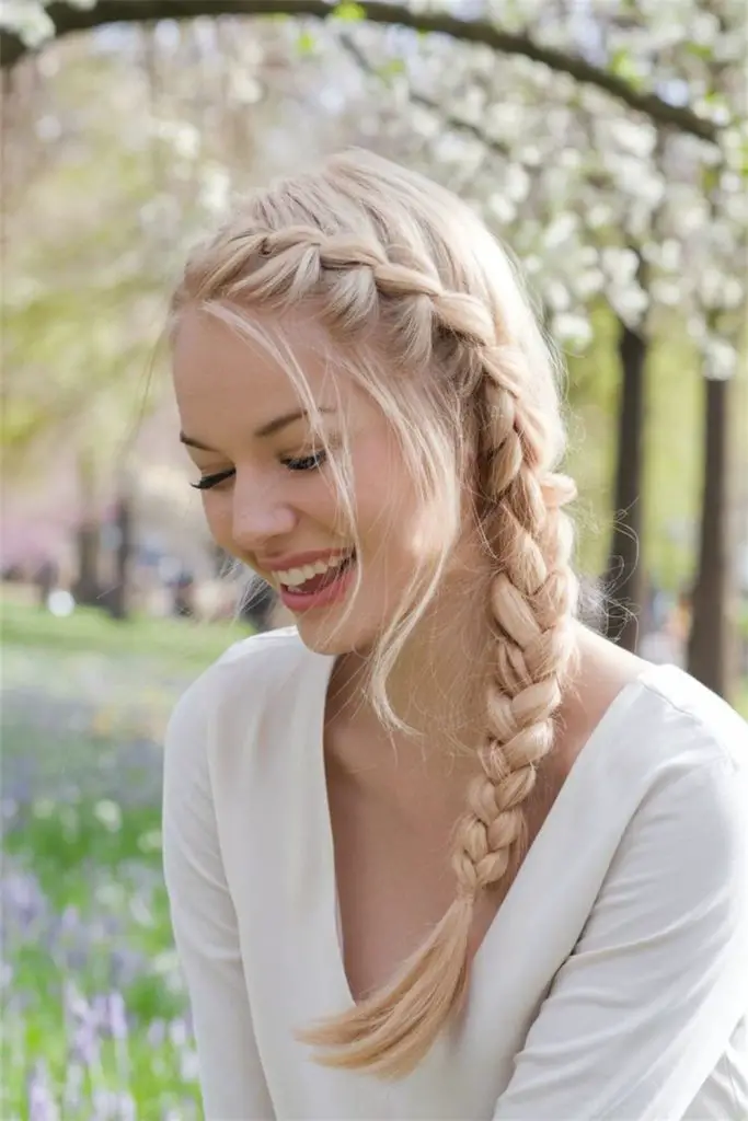 Crown French braid with trailing curls
