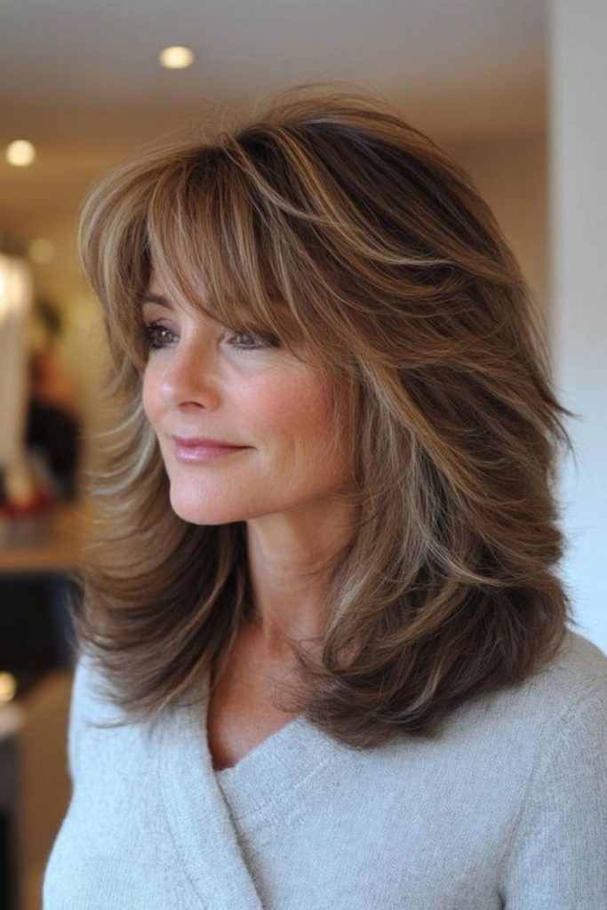 Layered crown cascade hairstyle for volume