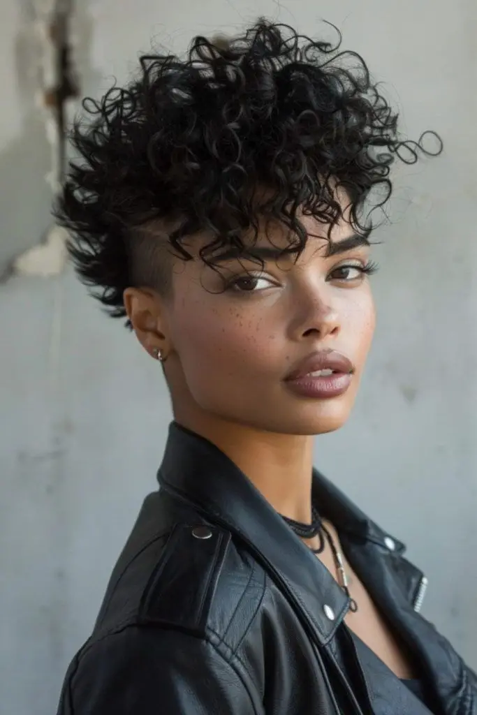 Curly faux hawk showcasing edgy vibe.