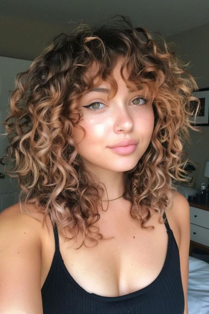 Curly long bob hairstyle women chic