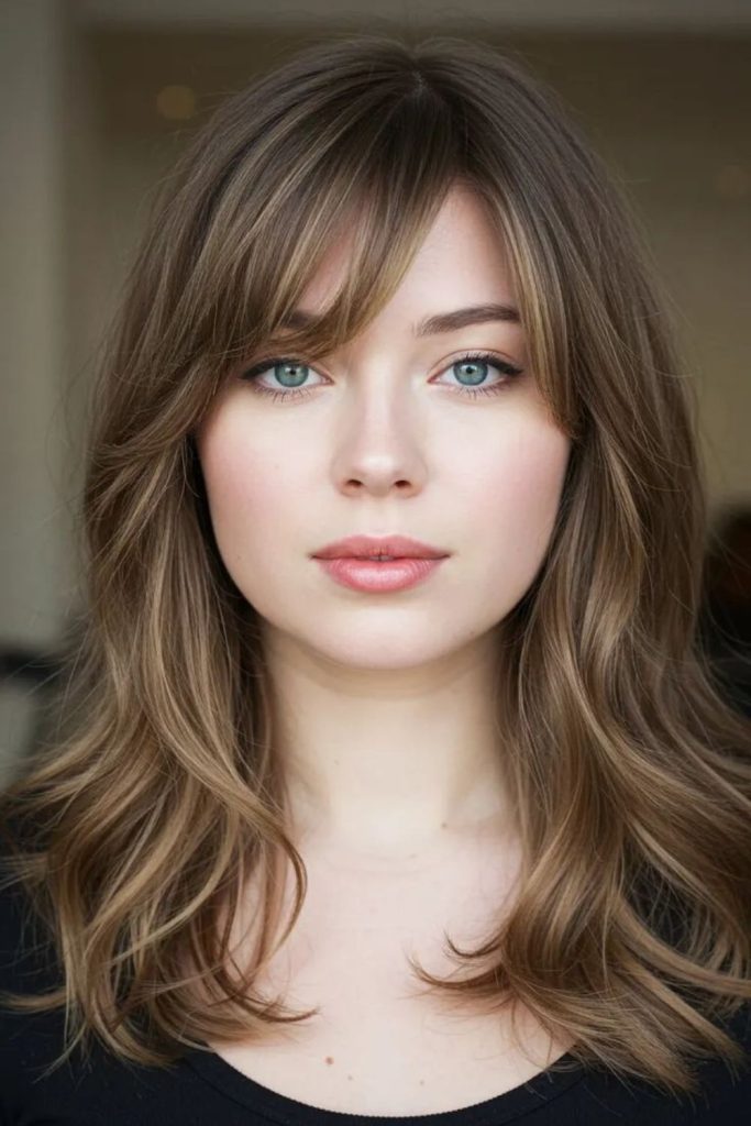 Curtain bangs hairstyle flattering round face
