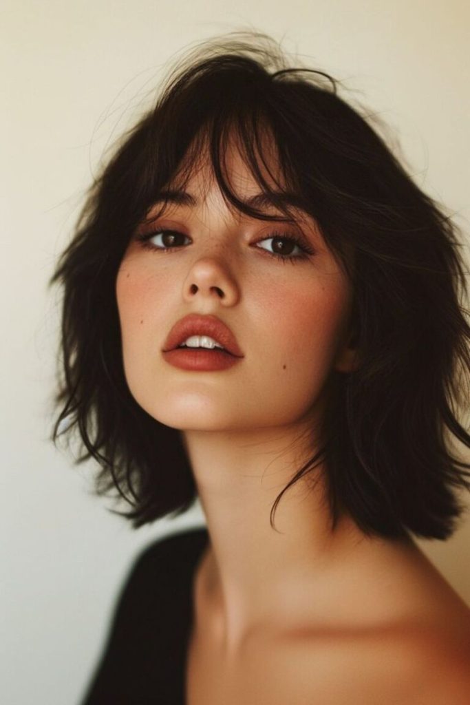 Curtain bangs with bob haircut